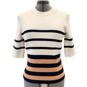 Frame Ribbed Crew Short Sleeve Sweater In Pink Clay Multi Size Large